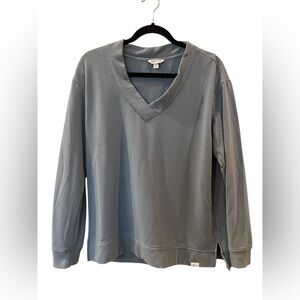 Orvis Women’s Blue Fleece V Neck Long Sleeve Shirt Sweatshirt Size Small